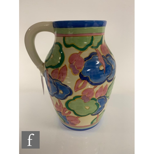 192 - A Clarice Cliff Blue Chintz 10 inch size single handled Lotus jug circa 1932, hand painted with styl... 