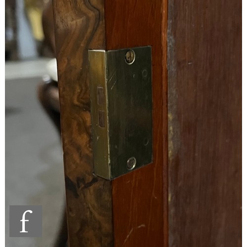 838 - A Victorian burr walnut and rosewood crossbanded break front credenza, with decorative pierced gilt ... 