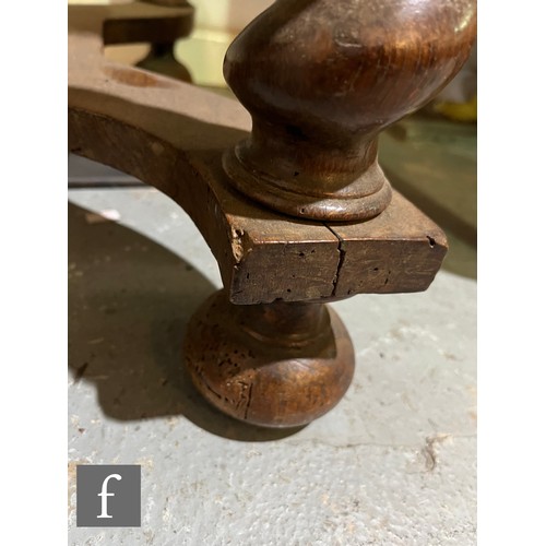 874 - An 18th Century oak side table, fitted with a single frieze drawer above bulbous barley twist turned... 