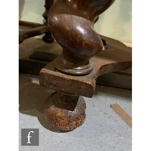 874 - An 18th Century oak side table, fitted with a single frieze drawer above bulbous barley twist turned... 