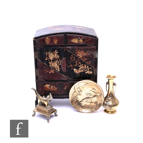 373 - A collection of Asian collectibles, to include  1920s Japanese painted lacquered table top cabinet, ... 