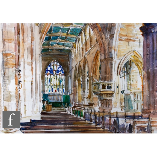 741 - RUPERT CORDEUX (CONTEMPORARY) - Interior of Litchfield Cathedral, watercolour, signed and titled in ... 