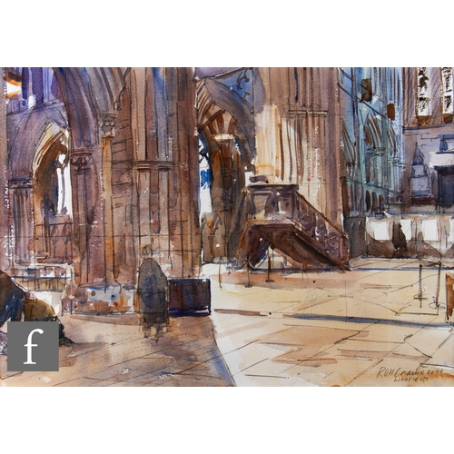 741 - RUPERT CORDEUX (CONTEMPORARY) - Interior of Litchfield Cathedral, watercolour, signed and titled in ... 