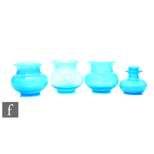 123 - Erik Höglund for Boda, three mid Century sky blue graded opaque glass vases, of compressed spherical... 