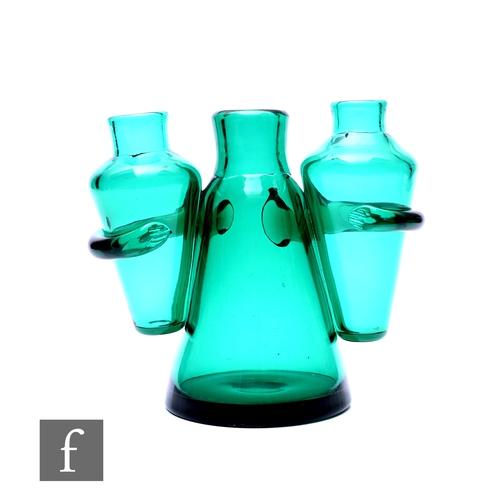 129 - Erik Höglund for Boda, a mid Century Scandinavian emerald green People and Bottle flask, of conical ... 