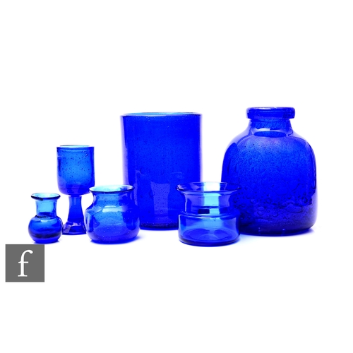 151 - Erik Höglund for Boda, a collection of mid Century cobalt blue bubble glass, to include a shouldered... 