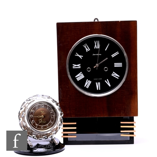 745 - A USSR Majck mantle clock in glass frame and ebonised base, height 22cm, and a Russian post 1950s wa... 