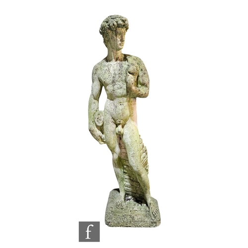 929 - A 20th Century classical Romanesque figure of a naked male, loss to back right corner, height 118cm.