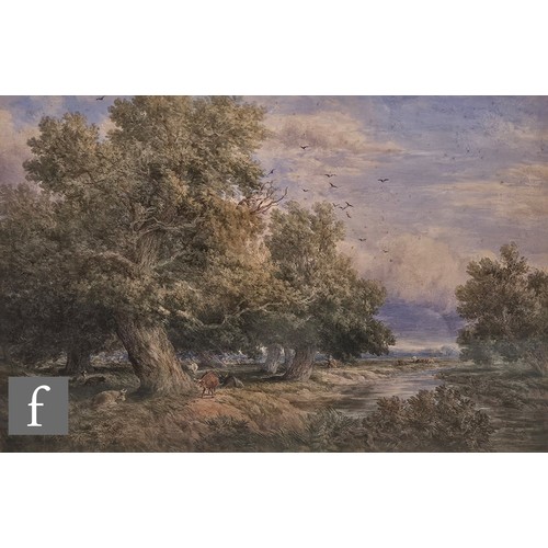 788 - John Steeple (1823-1887) - Cattle grazing on a river bank, watercolour, signed, dated 1887, framed, ... 