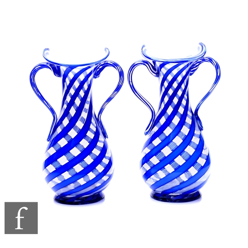 241 - A pair of late 19th Century French glass vases by Clichy, each of footed ovoid form with waisted col... 