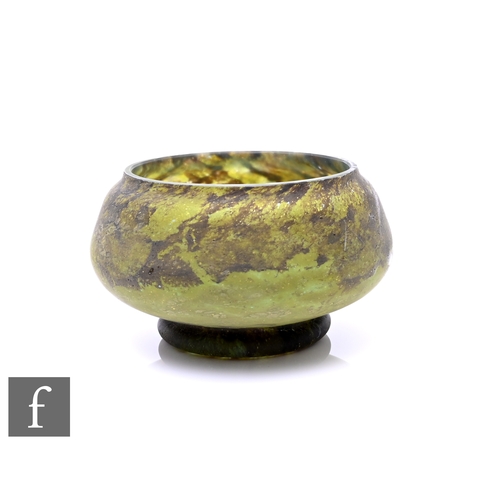 260 - A late 19th Century Daum Nancy bowl of footed ovoid form, decorated with a mottled tonal green satin... 