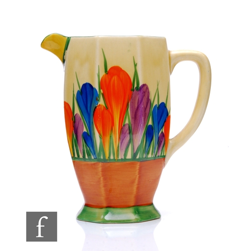 154 - A Clarice Cliff Athens shape jug circa 1929, hand painted with Crocus sprays between green and brown... 