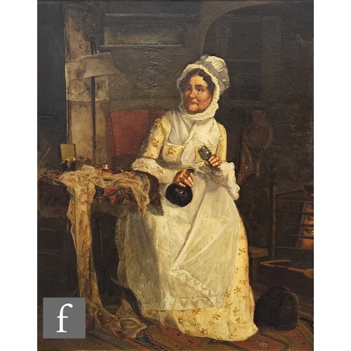 796 - G. F. Pershall (19th Century) - Portrait of an elderly lady sitting at a table, holding a bottle and... 