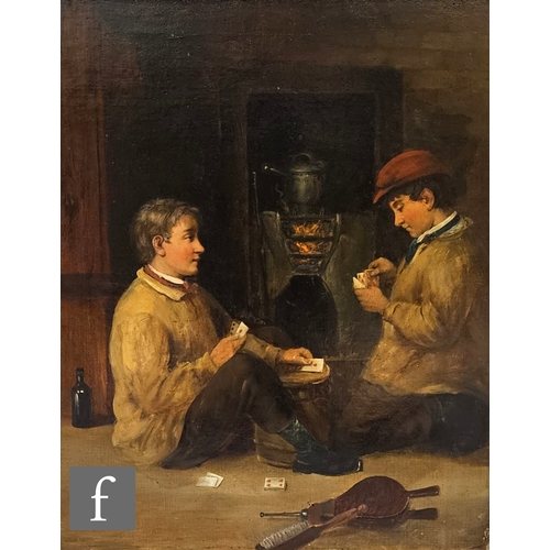 799 - English School (Late 19th Century) - The card game, oil on canvas, framed, 49cm x 40cm, frame size 8... 