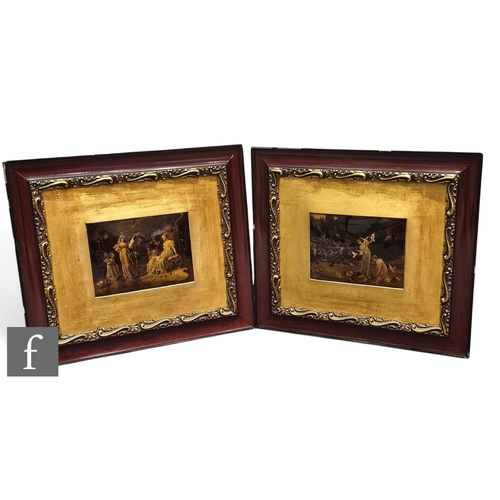 591 - A pair of Victorian crystoleums each with romantic scenes of ladies with birds and playing instrumen... 