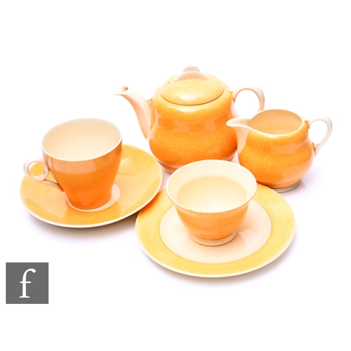 161 - A Clarice Cliff Windsor shape early morning breakfast or bachelor set comprising teapot, milk, sugar... 