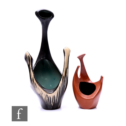 184 - A 1950s Colin Melbourne for Beswick shape 1408 Trifid vase of asymmetric form, the whole glazed in g... 