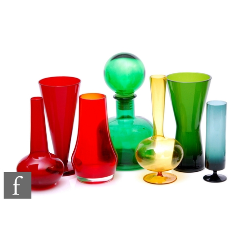 292 - A collection of mid Century Swedish and American glassware, including ruby glass trumpet shaped vase... 