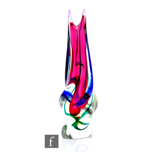 295 - A post war Italian Murano Sommerso Ferro & Lazzarini glass vase, of organic wrythen form with do... 