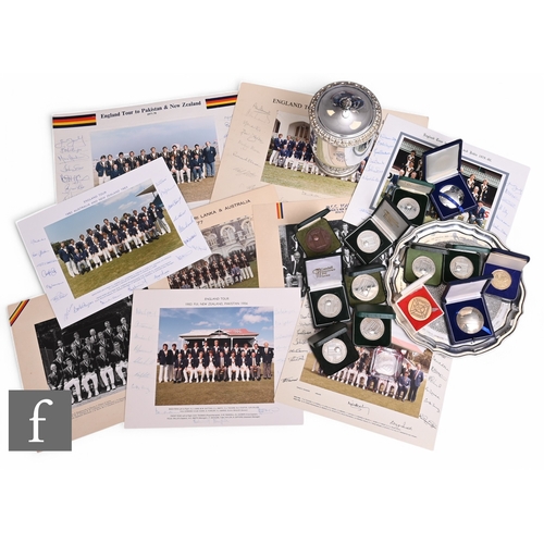 607 - A collection of late 1970s and 1980s cricket memorabilia to include signed photographs of the Englan... 