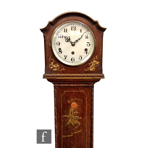 755 - A 1920s Grandmother clock with Chinoiserie style painted and lacquered case, with silvered dial and ... 