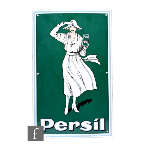 610 - A replica pictorial enamel Persil sign depicting a 1930s young lady wearing a white dress on a green... 