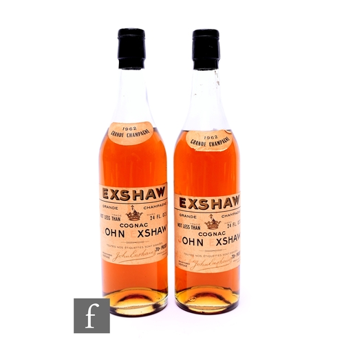 447 - Two bottles of John Exshaw 1962 Grande Champagne cognac, marked 70 proof and 24fl oz.