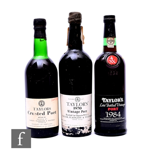 454 - Three bottles of Taylor's vintage port, to include 1970 (bottled 1972), Crusted (1970s/80s), and a l... 