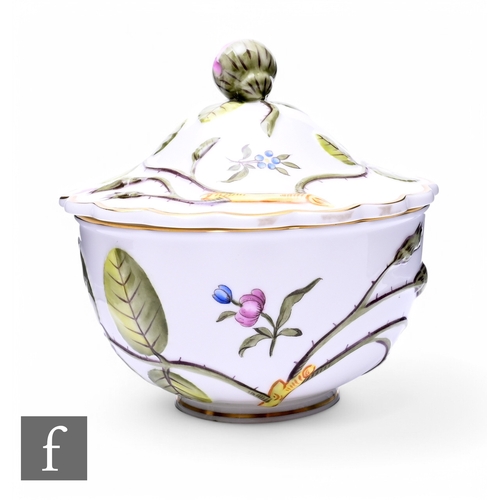 99 - A later 20th Century Royal Worcester Blind Earl pattern sugar bowl and cover, relief moulded rose br... 