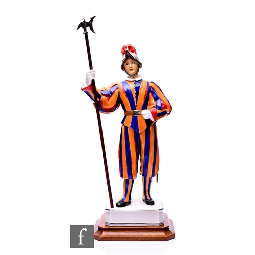 109 - Frederick Gertner for Royal Worcester, 'Trooper of the Papal Swiss Guard', No.111, on wooden plinth,... 