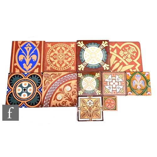 125 - A collection of Maw & Co, 6 inch and 4 inch encaustic glazed and unglazed tiles, including majol... 