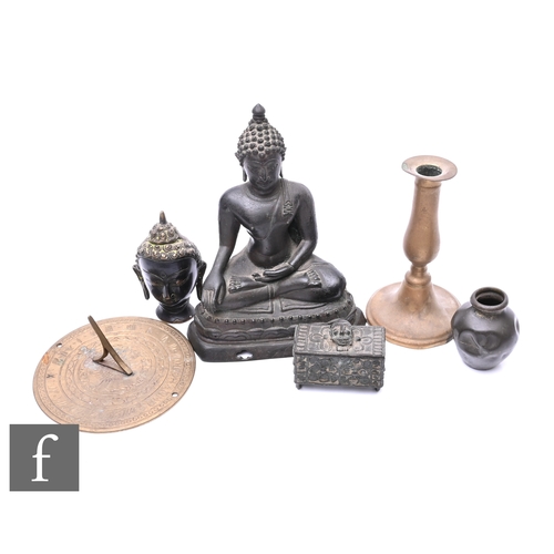 385 - A small collection of Asian and African items, to include a Sino-Tibetan seated Buddha, height 20cm,... 