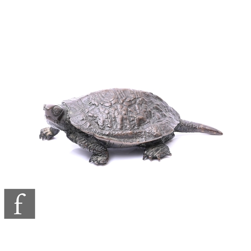 393 - A Japanese Meiji period (1868-1912) bronze figure of a turtle, signed to base, length 9cm.