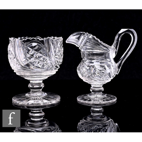 306 - A 19th Century clear cut crystal glass strawberry set comprising a pedestal sugar bowl and matched p... 