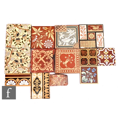 132 - A collection of 19th Century encaustic tiles, 6 inch and smaller, dust pressed and plastic clay, inc... 