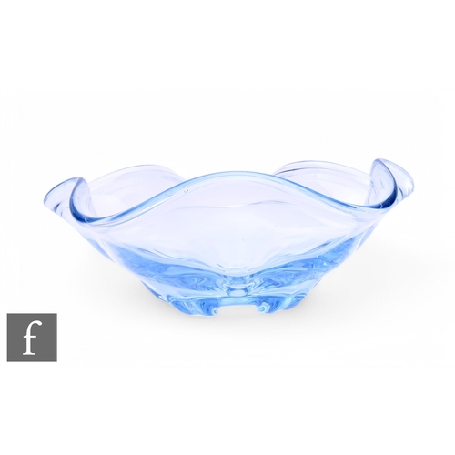 217 - A 1930s Swedish ice blue glass bowl design by Elis Bergh, of pentagonal form with lobed integral foo... 