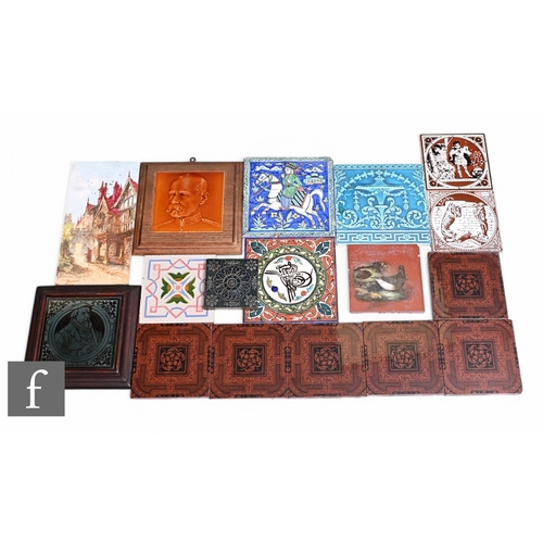 136 - A collection of late 19th Century dust pressed tiles, including J C Edwards Ruabon (attributed), 6 i... 