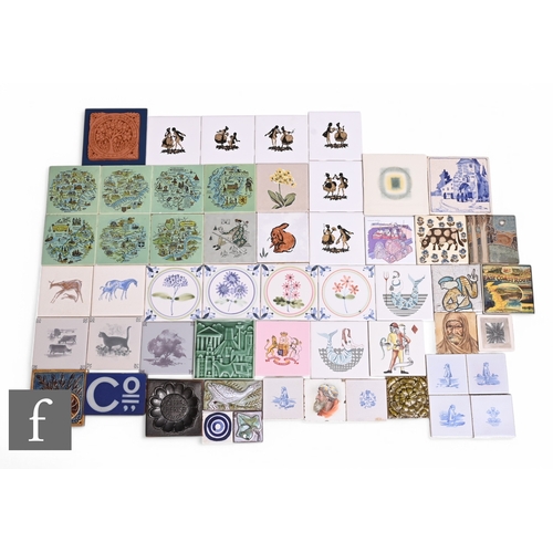 137 - A collection of 4 inch dust pressed tiles, including six County tiles by T Richards, a Minton Tiles ... 