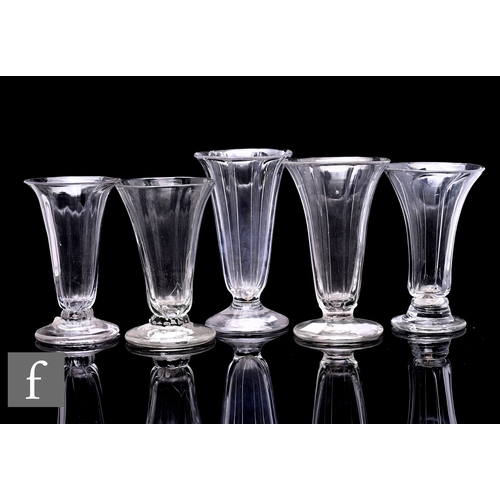 343 - A small group of late 18th Century jelly glasses, each with vertical ribbed or moulded flared rim bo... 