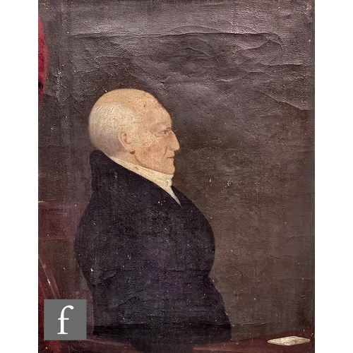 766 - English School (Early 19th Century) - Portrait of Rev Franklin Baker in profile, half length seated,... 