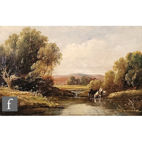 777 - Henry Harris (1852-1926) - A river landscape, with a figure watering horses, oil on canvas, signed, ... 