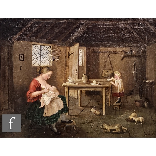 780 - Scottish School (19th Century) - An interior scene with a mother feeding her child, oil on board, si... 