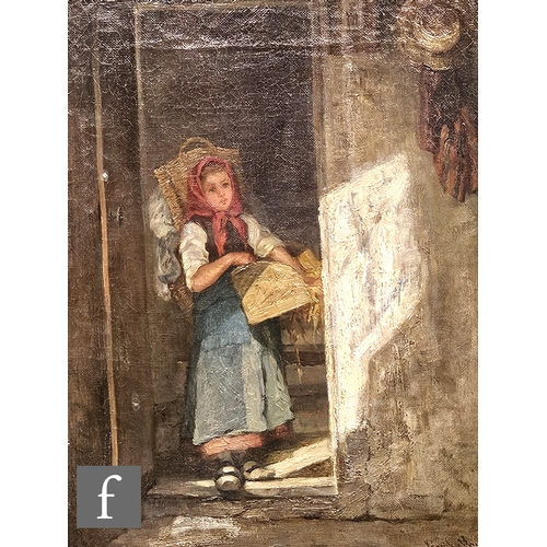 781 - Italian School (19th Century) - A figure wearing a red scarf standing in an open doorway, oil on can... 