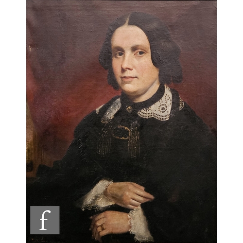 791 - English School (19th Century) - Portrait of a lady in a black dress and lace collar, oil on canvas, ... 