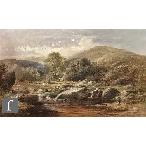 802 - J. Ellis (19th Century) - North Wales mountain scene, oil on canvas, signed, inscribed verso, framed... 