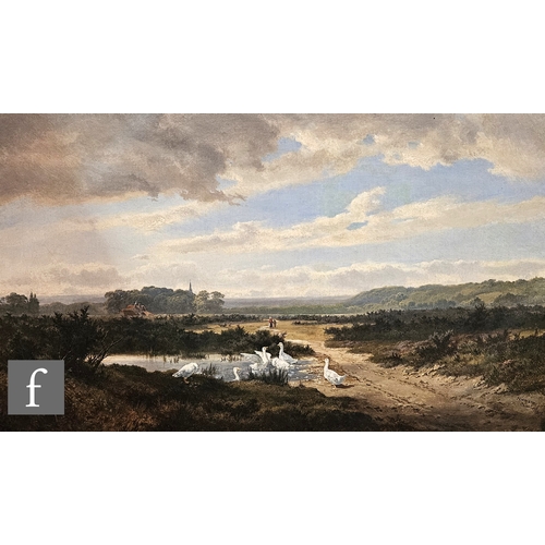 816 - Edmund John Niemann (1813-1876) - The duck pond near Chislehurst with figures in the distance, oil o... 