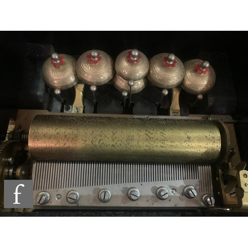 581 - A Bells in view musical box playing six airs, lacking tune card, 20.5cm cylinder, the crossbanded ro... 