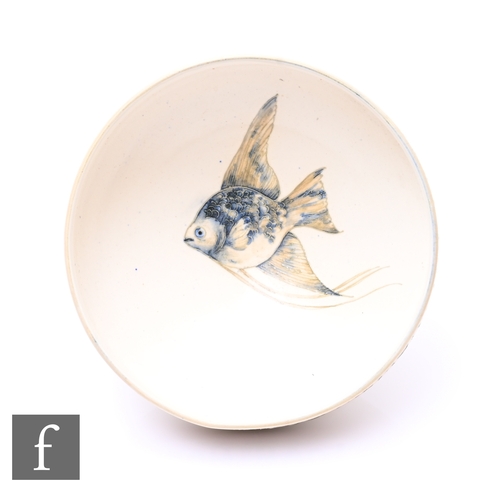 242 - William Moorcroft - Moorcroft Pottery - A salt glazed fish pedestal bowl, circa 1930,  the circular ... 