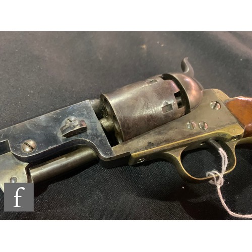 627 - A .44 Cal Colt Navy percussion revolver, No 23608, 18.3cm octagonal barrel, naval scene engraved to ... 