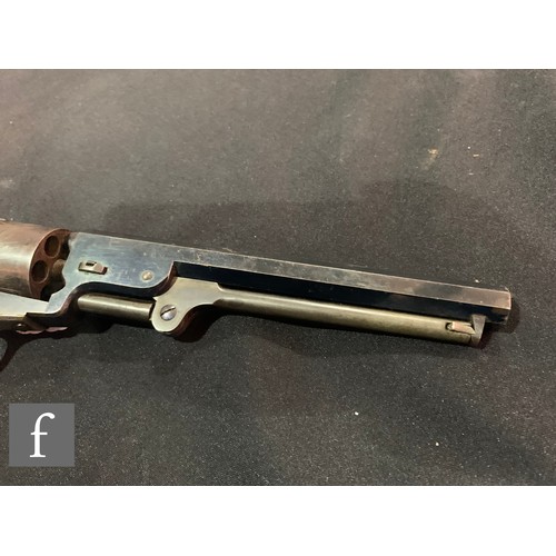 627 - A .44 Cal Colt Navy percussion revolver, No 23608, 18.3cm octagonal barrel, naval scene engraved to ... 